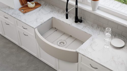 An apron sink in a custom kitchen