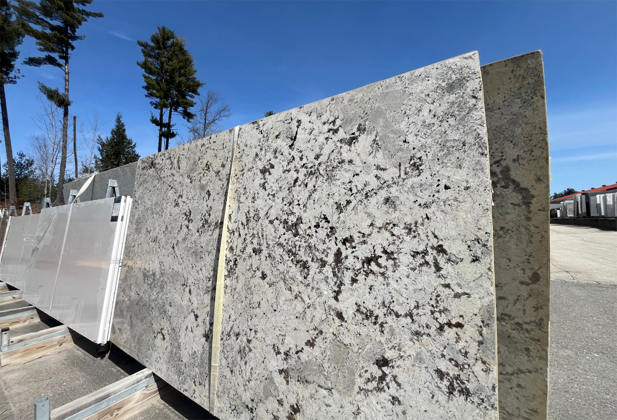 Stone slab in the Rumford Stone slabyard, which houses hundreds of slabs available for viewing.