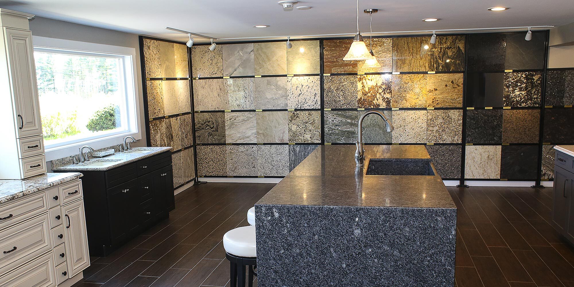 Elegant Stone Surfaces at Rumford Stone's Countertop Showroom in Pembroke, NH.